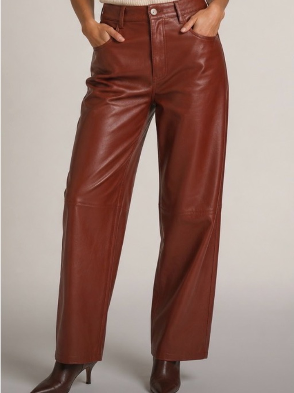 Nanushka High-Rise Faux Vegan Leather Straight-Leg Brown Pants Size Small
